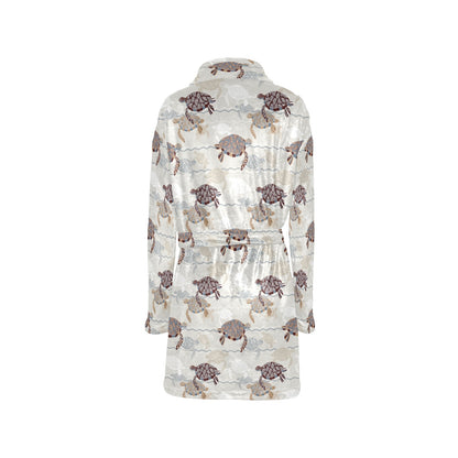 Sea Turtle Pattern Print Design T07 Women's Fleece Robe