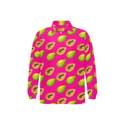 Papaya Pattern Print Design PP02 Long Sleeve Polo Shirt For Men's