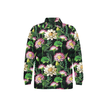 Water Lily Pattern Print Design WL010 Long Sleeve Polo Shirt For Men's