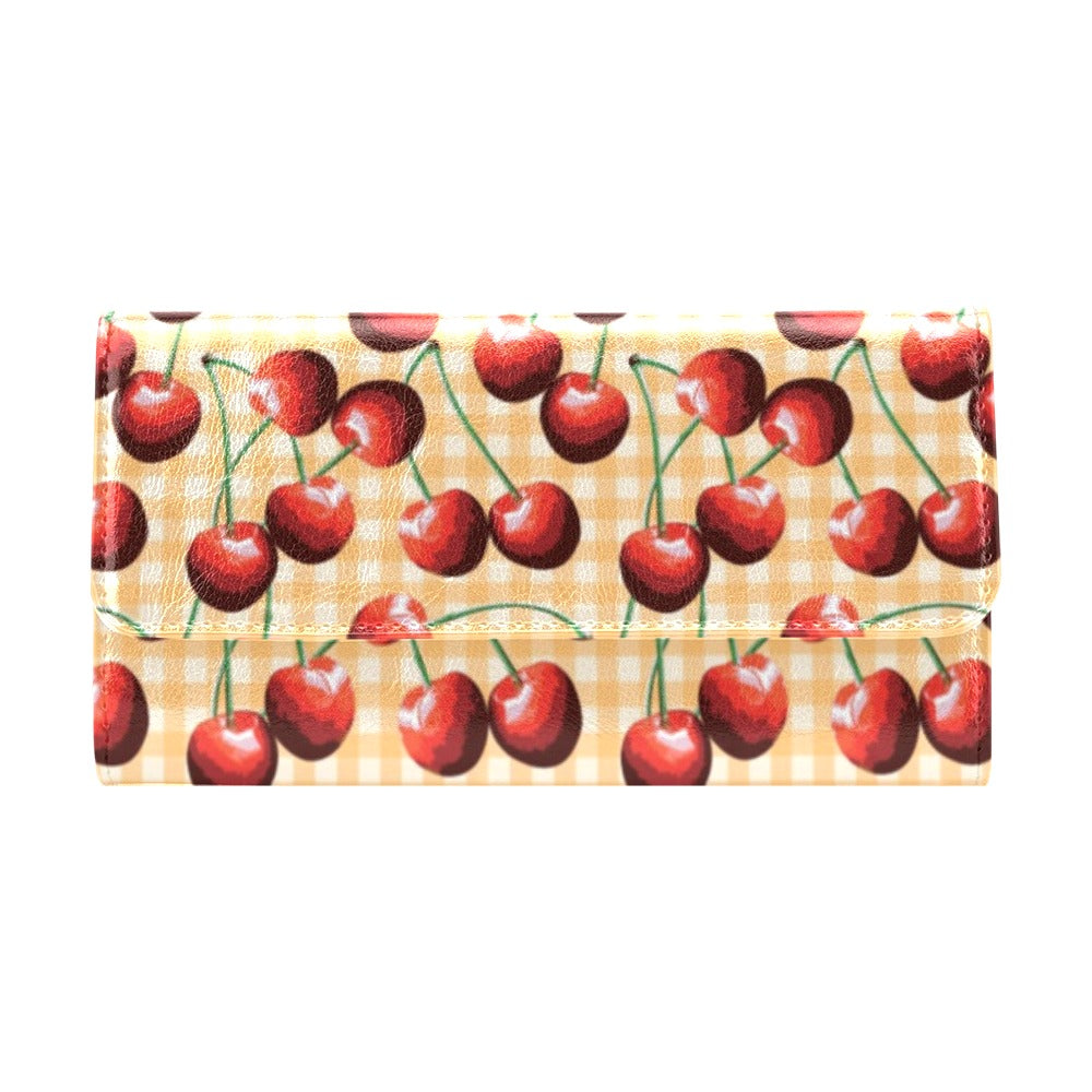 Cherry Orange Plaid Print Women's Trifold Wallet