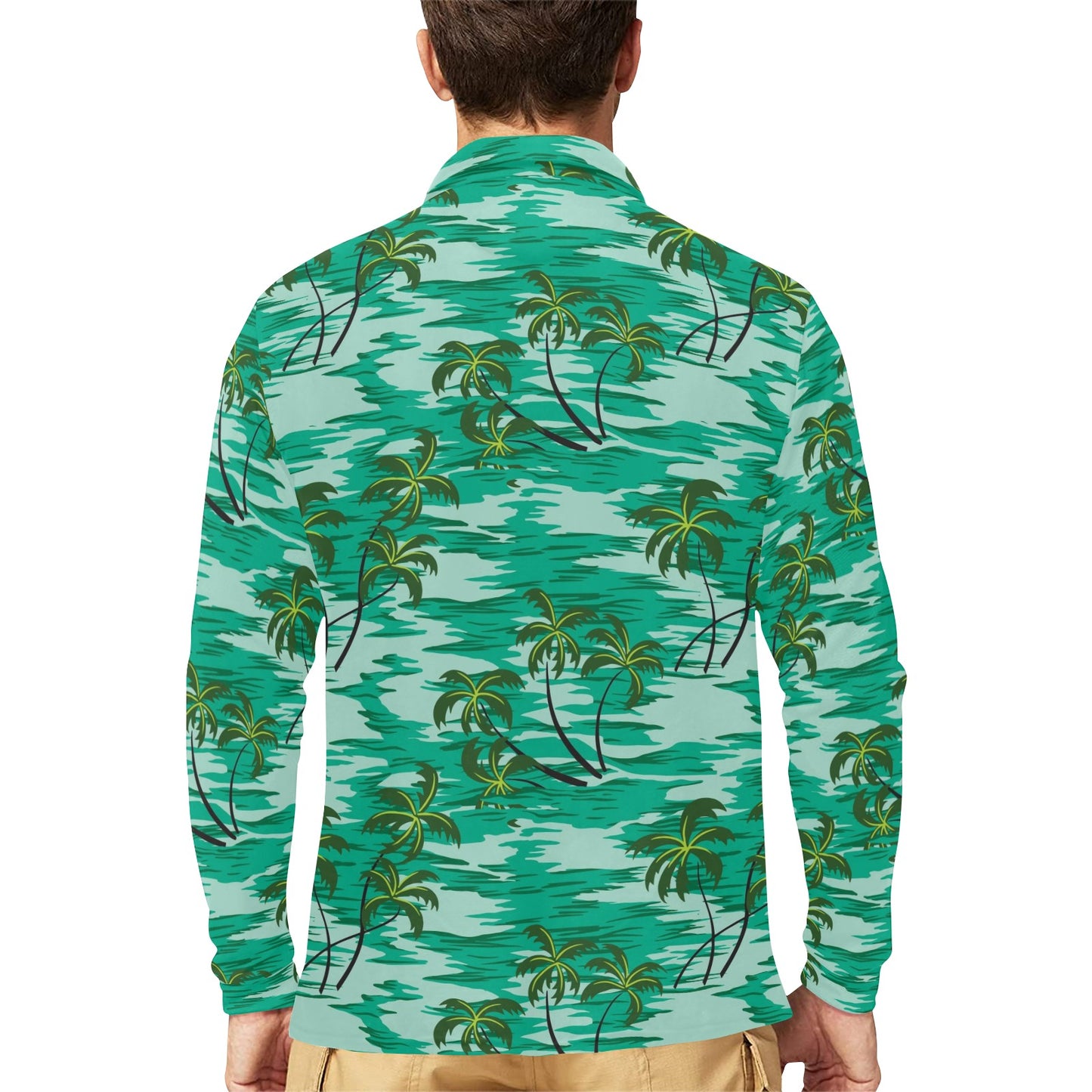 Palm Tree Pattern Print Design A01 Long Sleeve Polo Shirt For Men's