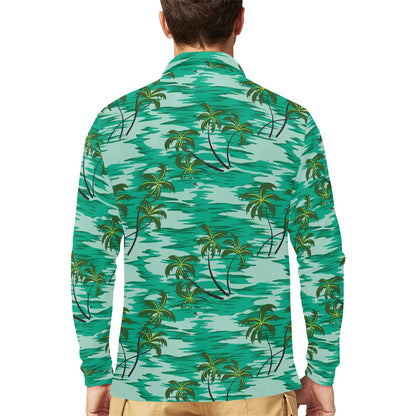 Palm Tree Pattern Print Design A01 Long Sleeve Polo Shirt For Men's