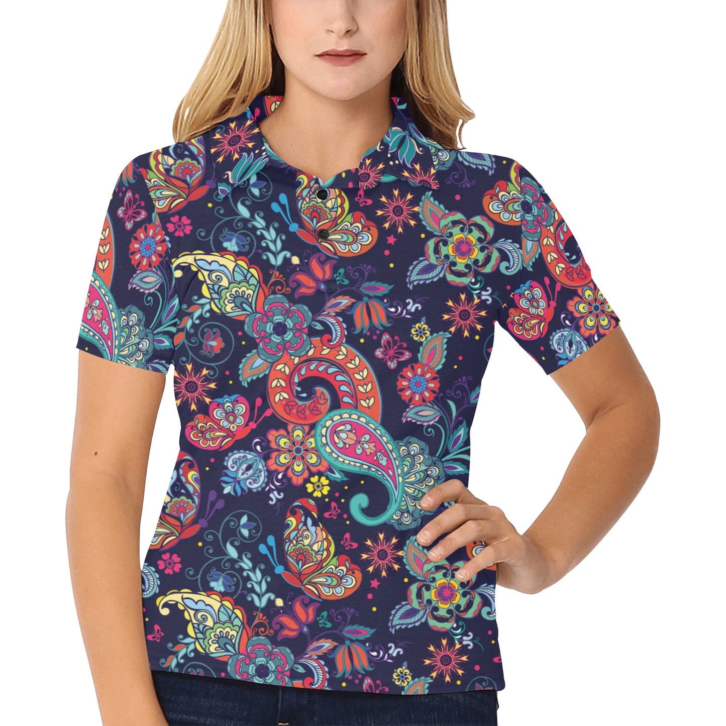 Paisley Boho Pattern Print Design A06 Women's Polo Shirt