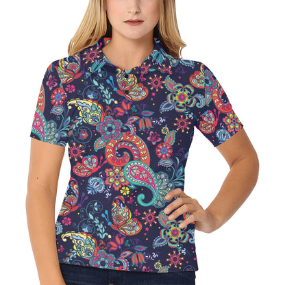 Paisley Boho Pattern Print Design A06 Women's Polo Shirt