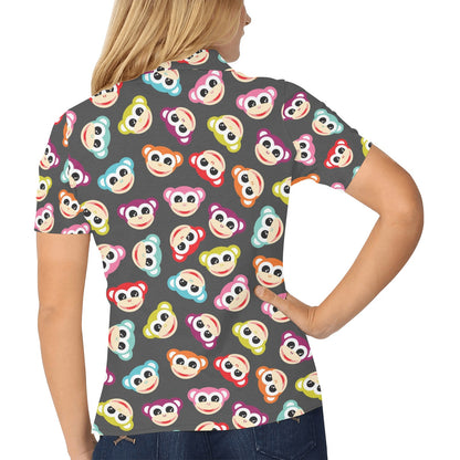 Monkey Head Design Themed Print Women's Polo Shirt