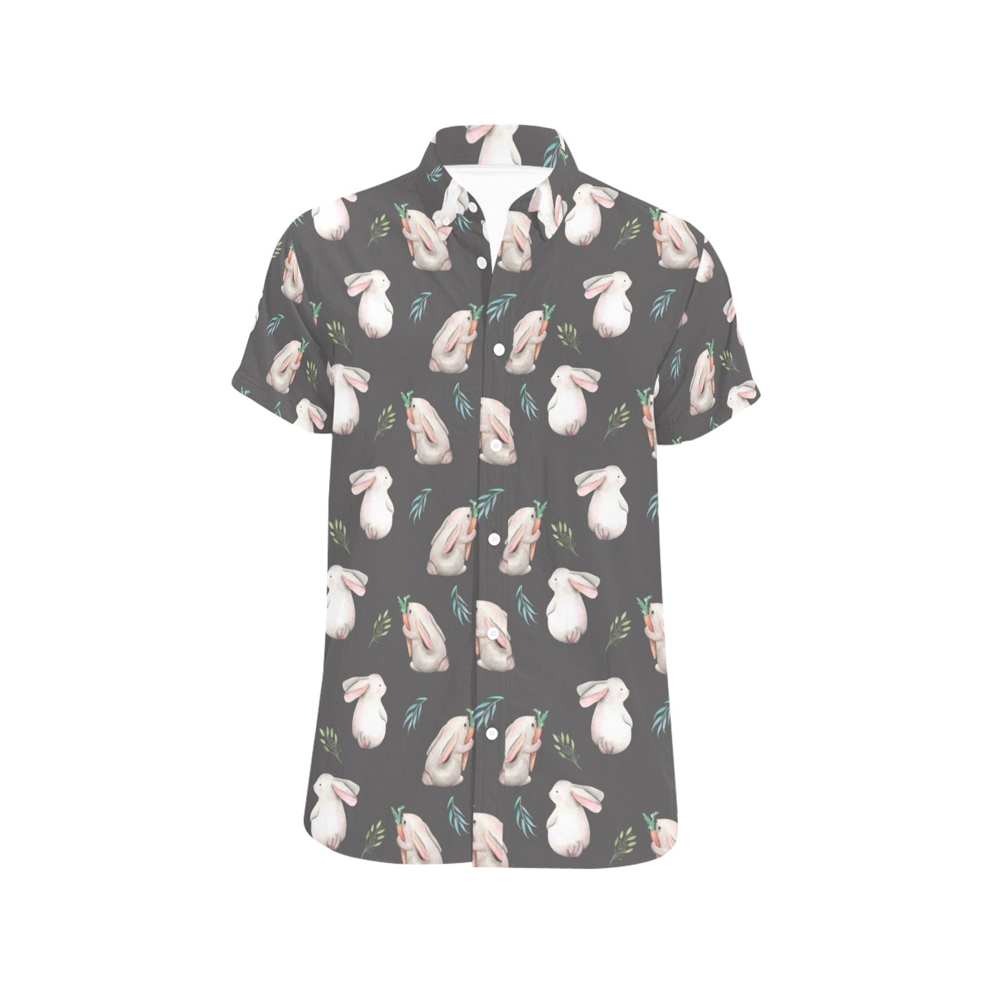 Rabbit Print Design LKS402 Men Short Sleeve Button Up Shirt
