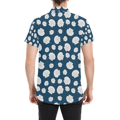 Seashell Print Design LKS3012 Men Short Sleeve Button Up Shirt