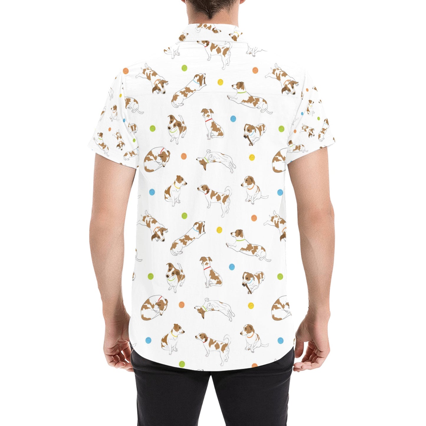 Russell Terriers With Balls Print Design LKS307 Men Short Sleeve Button Up Shirt