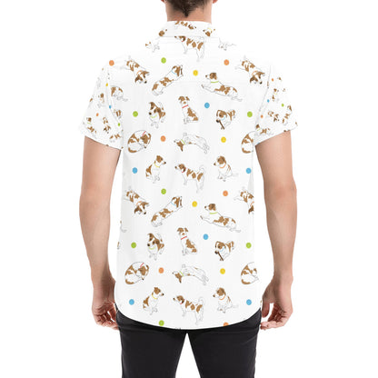 Russell Terriers With Balls Print Design LKS307 Men Short Sleeve Button Up Shirt