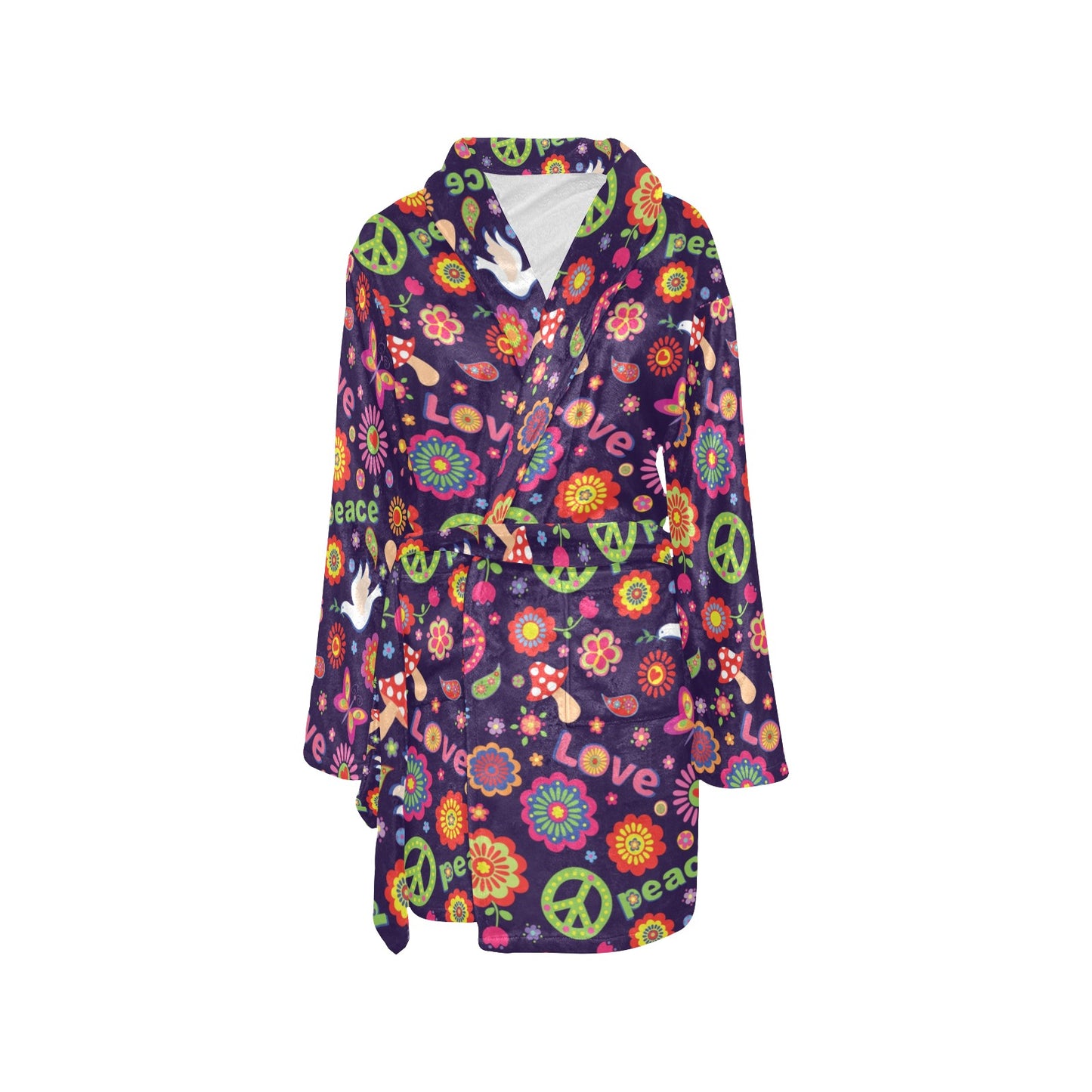 Flower Power Peace Design Print Women's Fleece Robe