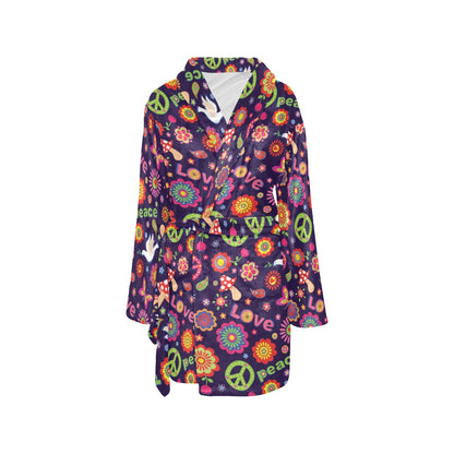 Flower Power Peace Design Print Women's Fleece Robe