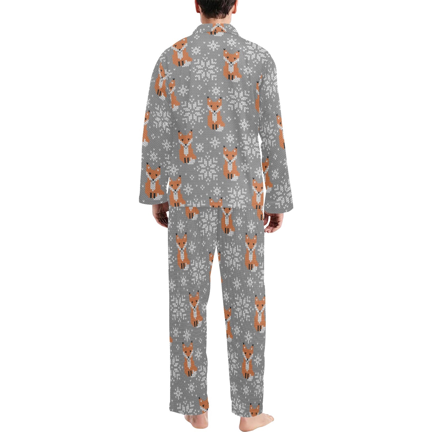Knit Red Fox Pattern Print Design 02 Men's Long Pajama Set