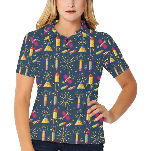 Firework Sparkling Rockets Print Design LKS306 Women's Polo Shirt