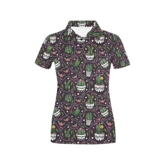 Cactus Pattern Print Design 03 Women's Polo Shirt