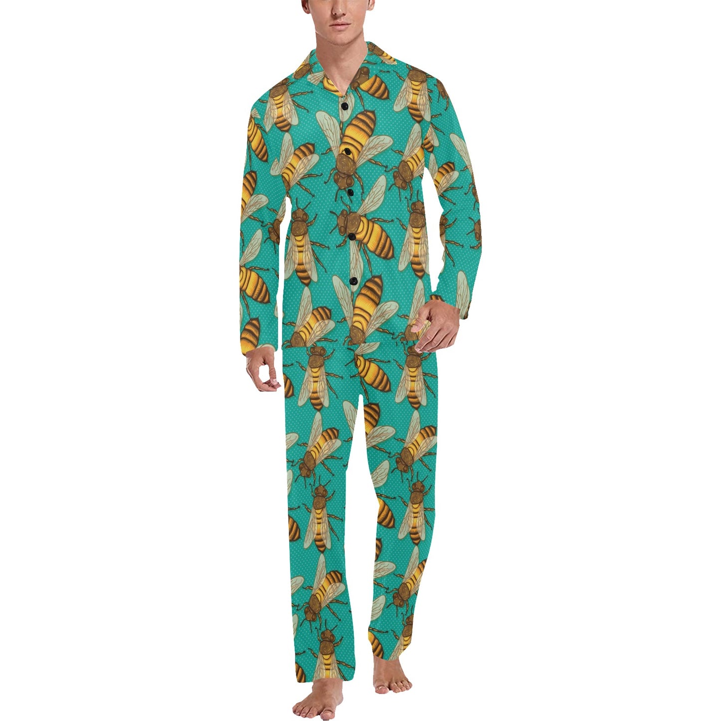 Bee Pattern Print Design BEE04 Men's Long Pajama Set