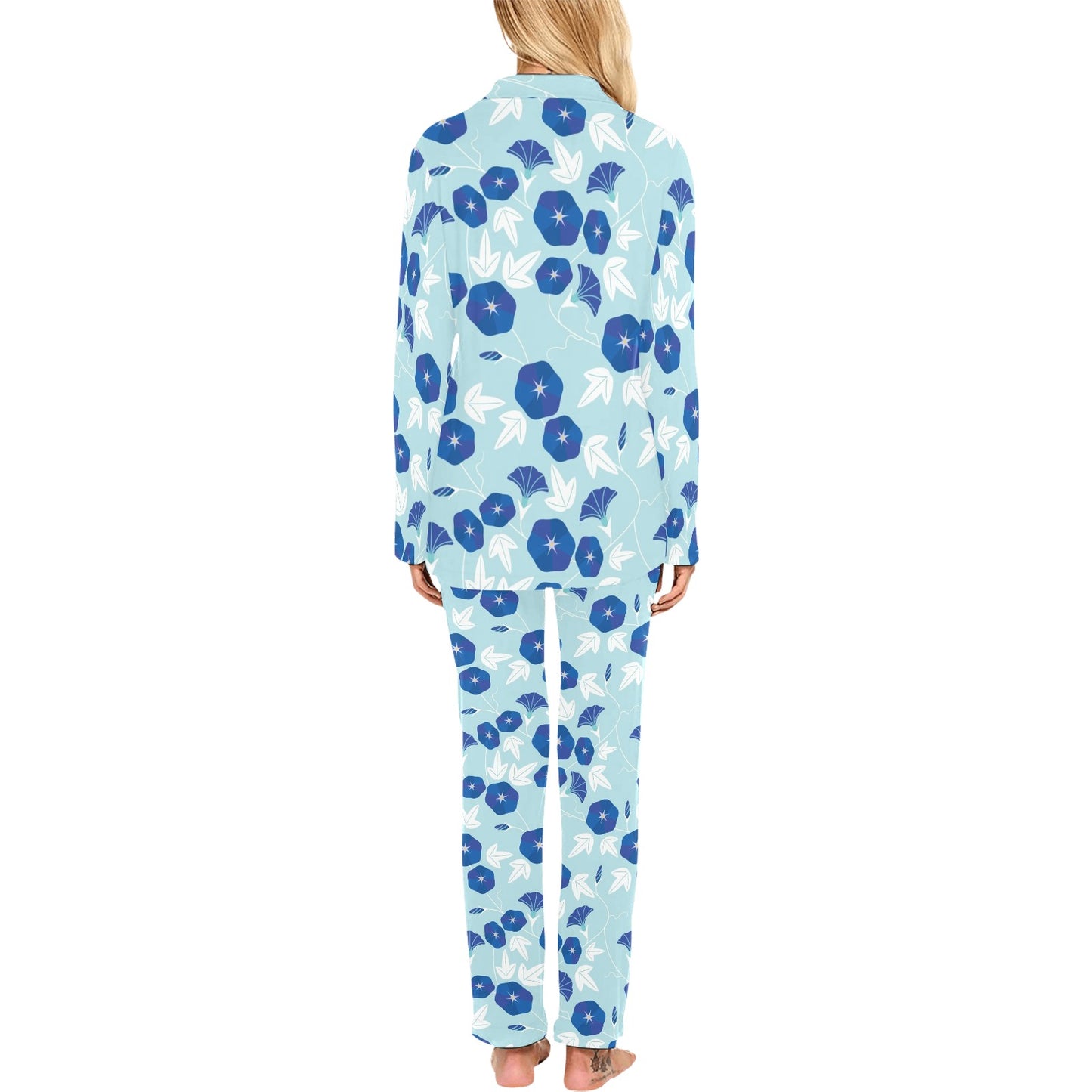 Morning Glory Pattern Print Design MG07 Women's Long Pajama Set