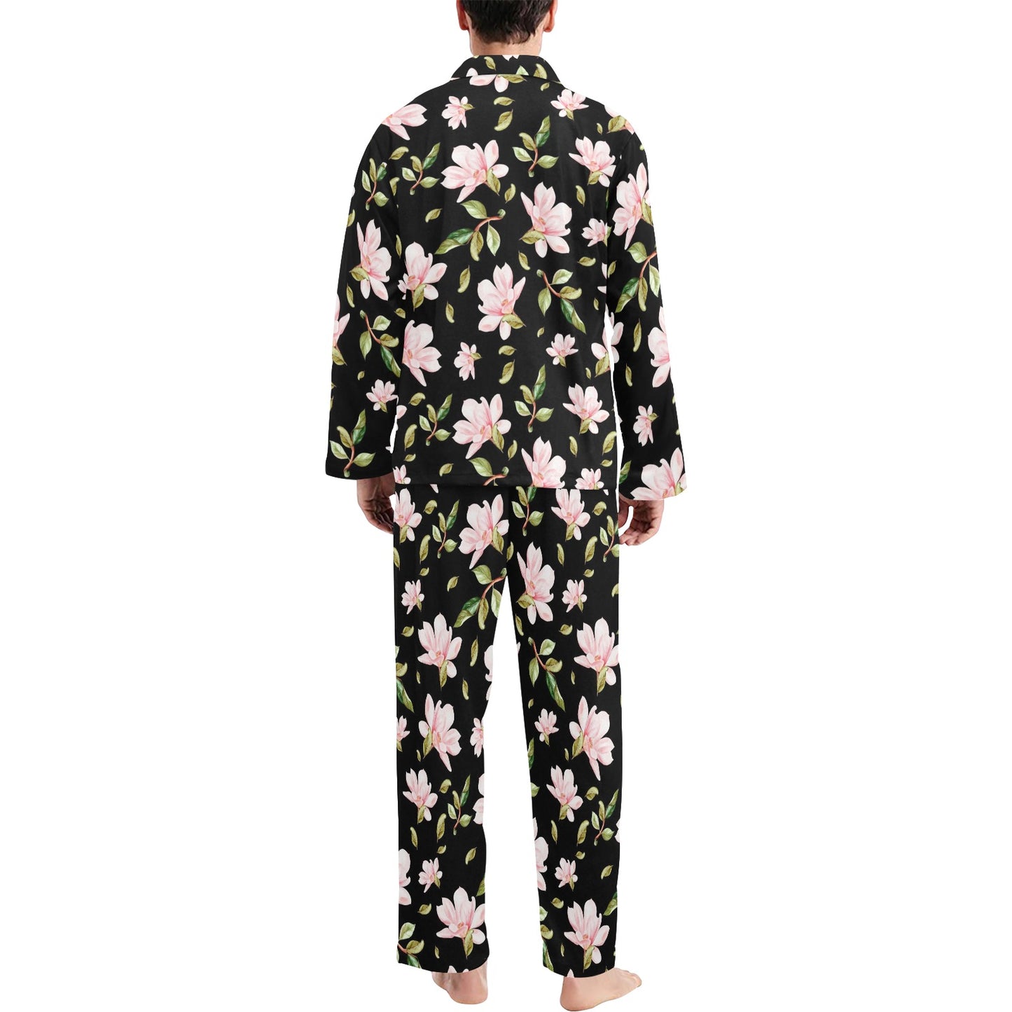 Magnolia Pattern Print Design MAG01 Men's Long Pajama Set