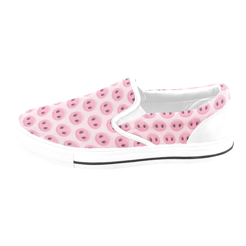 Pig Print Design LKS401 White Slip Ons Canvas Women's Shoes