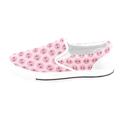 Pig Print Design LKS401 White Slip Ons Canvas Women's Shoes