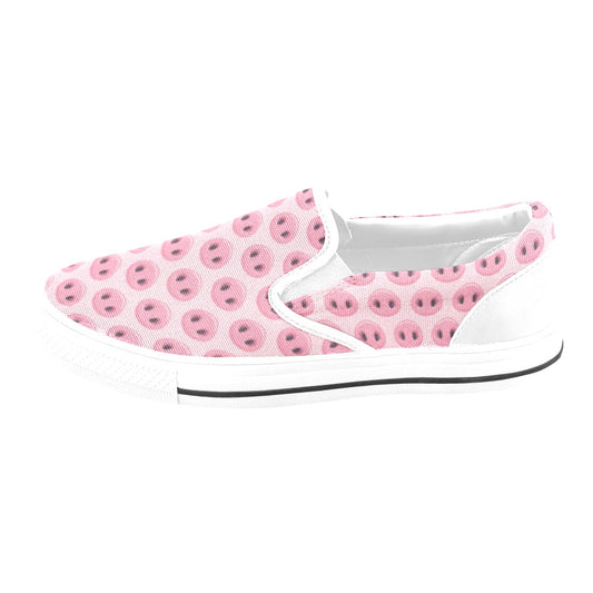 Pig Print Design LKS401 White Slip Ons Canvas Women's Shoes