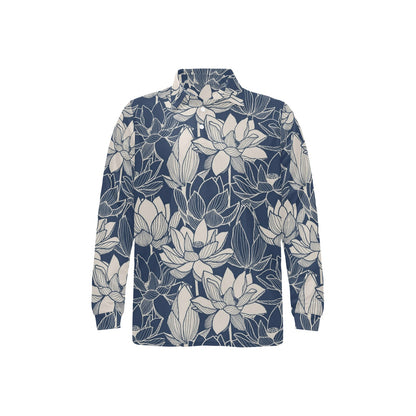 Water Lily Pattern Print Design WL04 Long Sleeve Polo Shirt For Men's