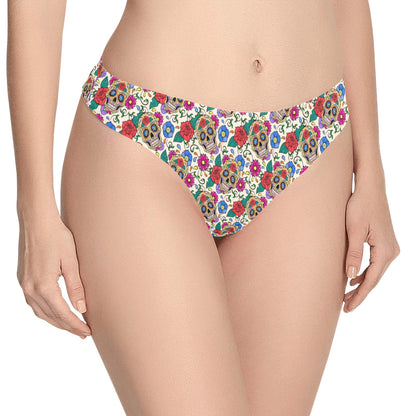 Sugar Skull Colorful Themed Print Women's Thongs