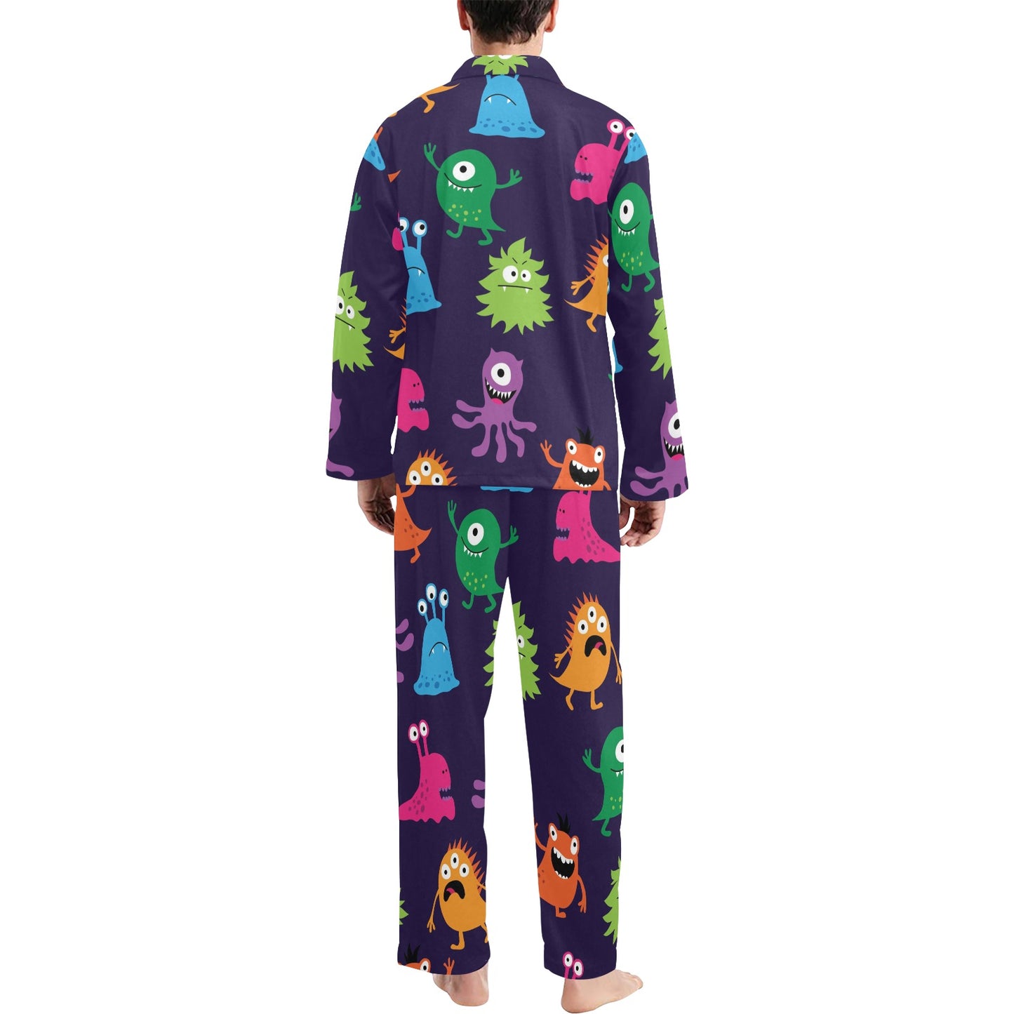Monster Cartoon Pattern Print Design 02 Men's Long Pajama Set