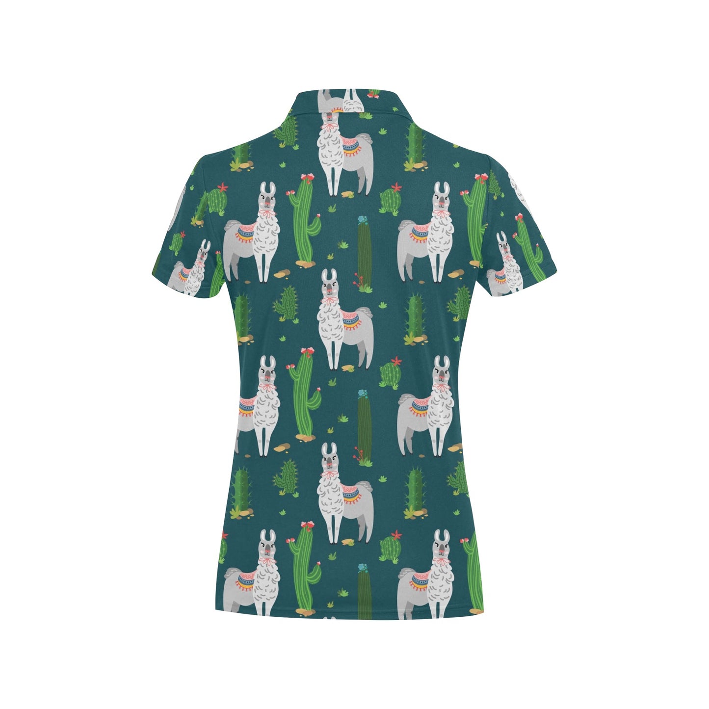 Llama Cactus Pattern Print Design 013 Women's Polo Shirt