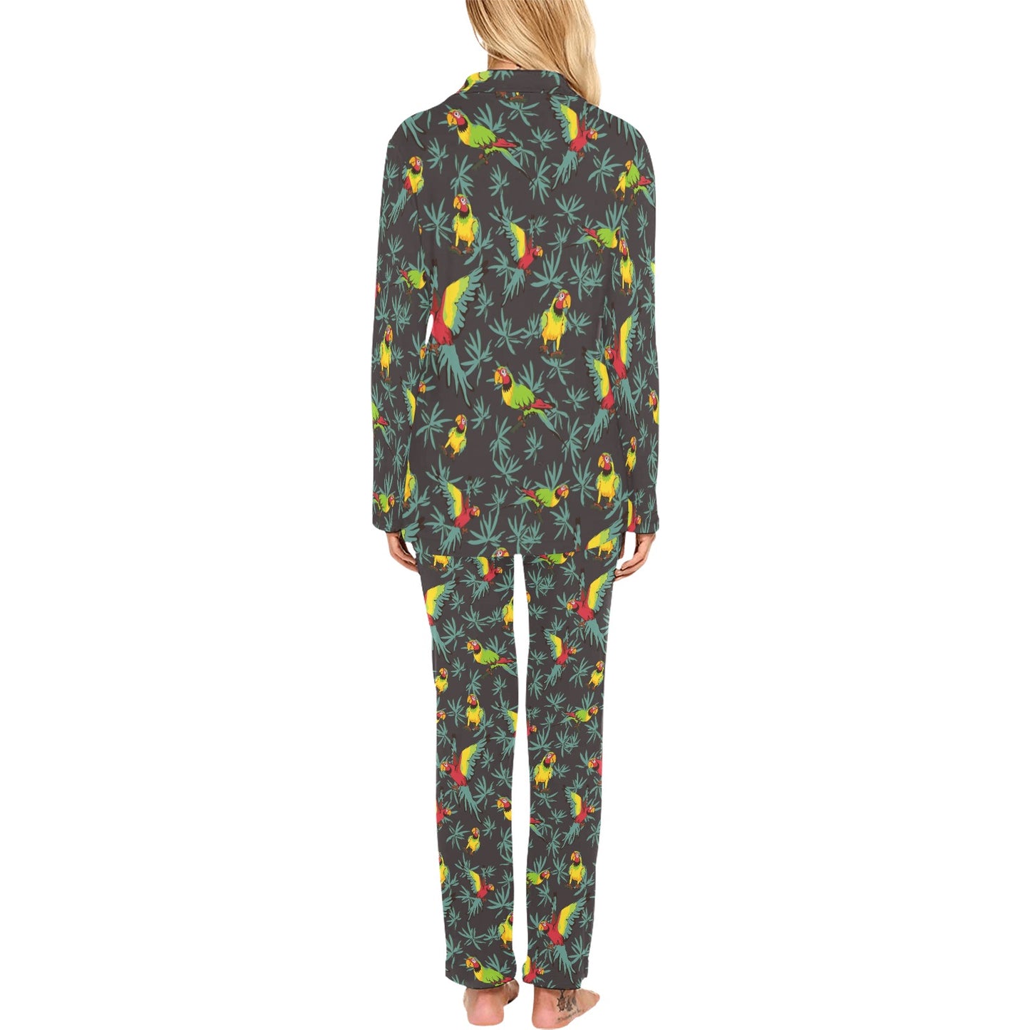 Parrot Themed Print Women's Long Pajama Set