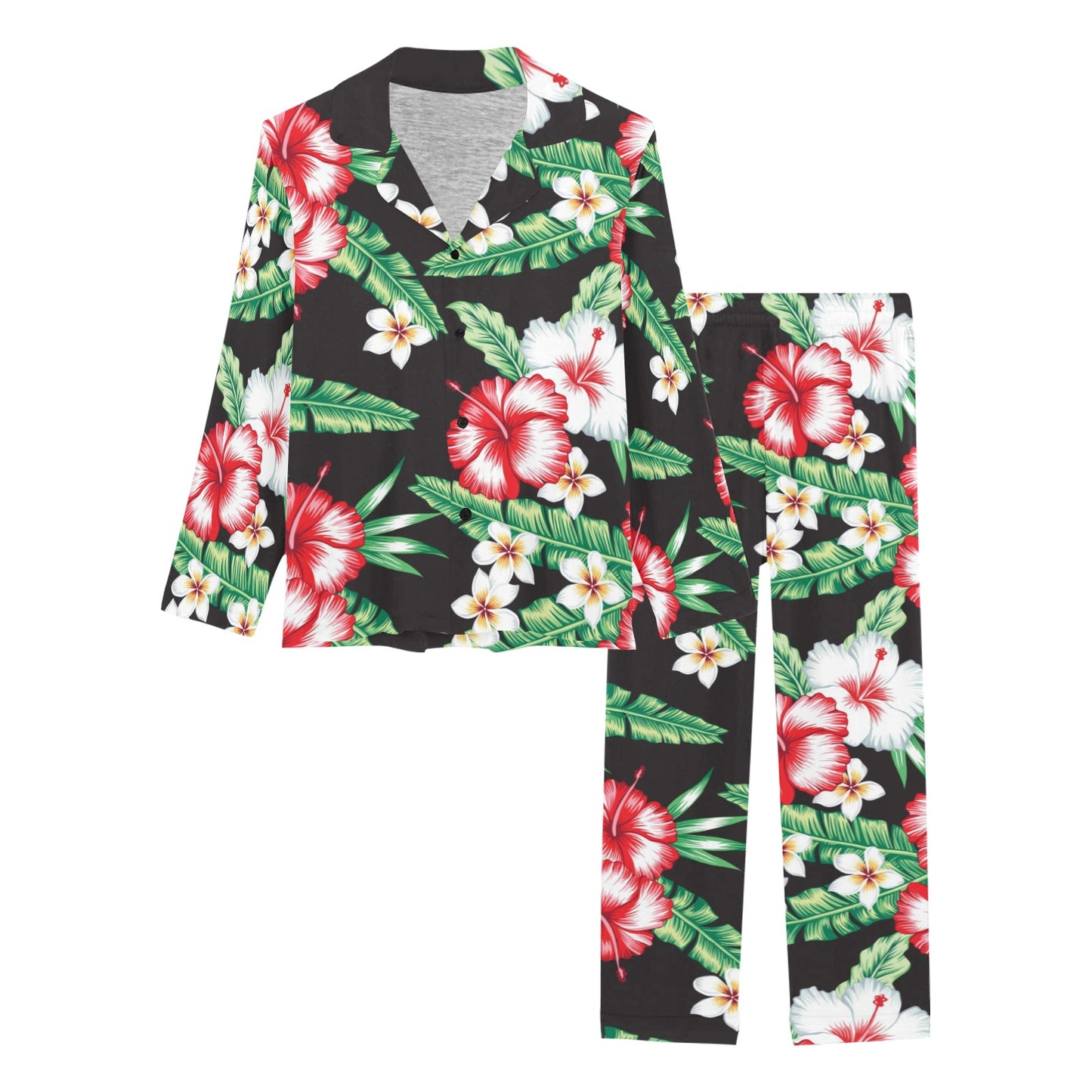 Hawaiian flower tropical leaves Women's Long Pajama Set