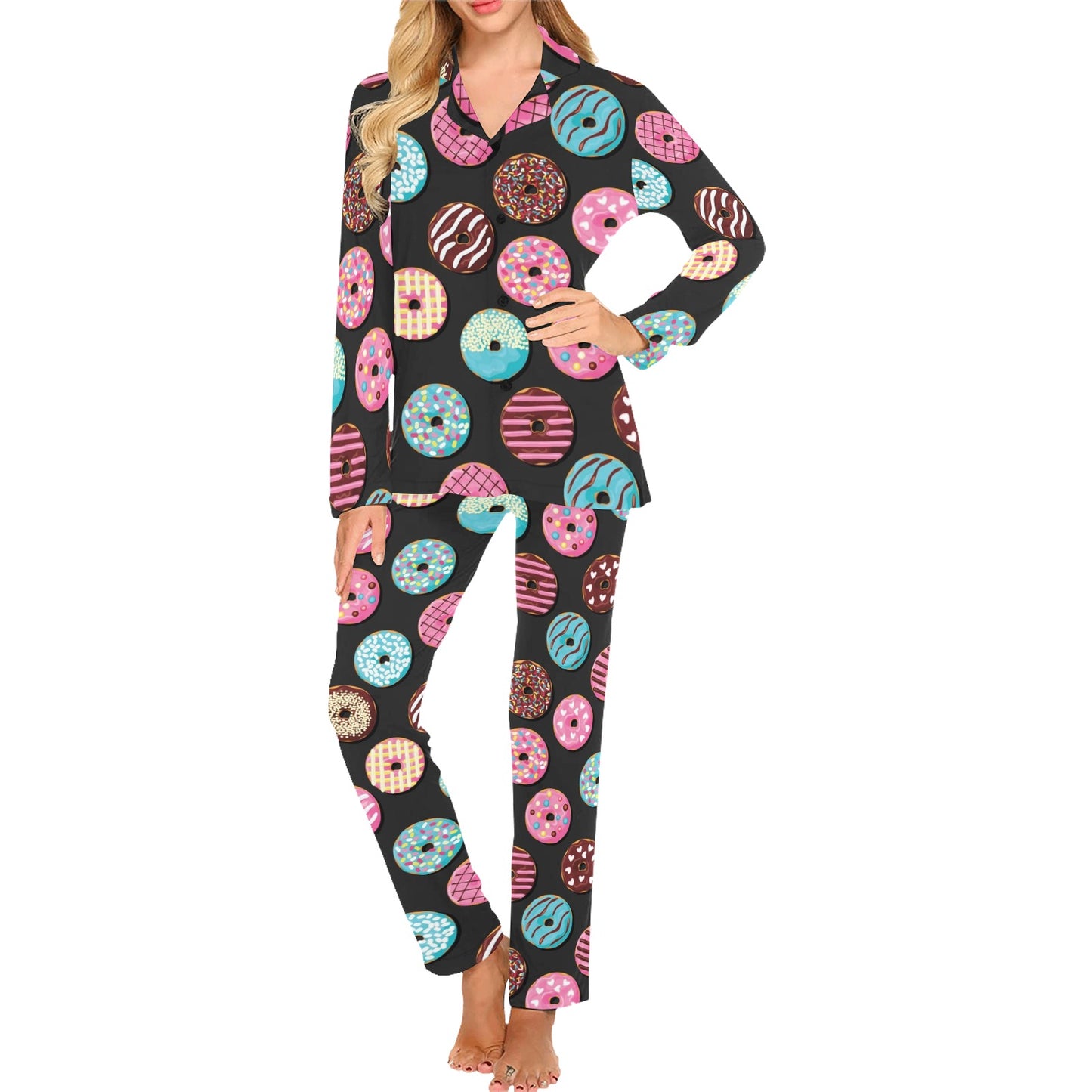 Donut Pattern Print Design DN02 Women's Long Pajama Set