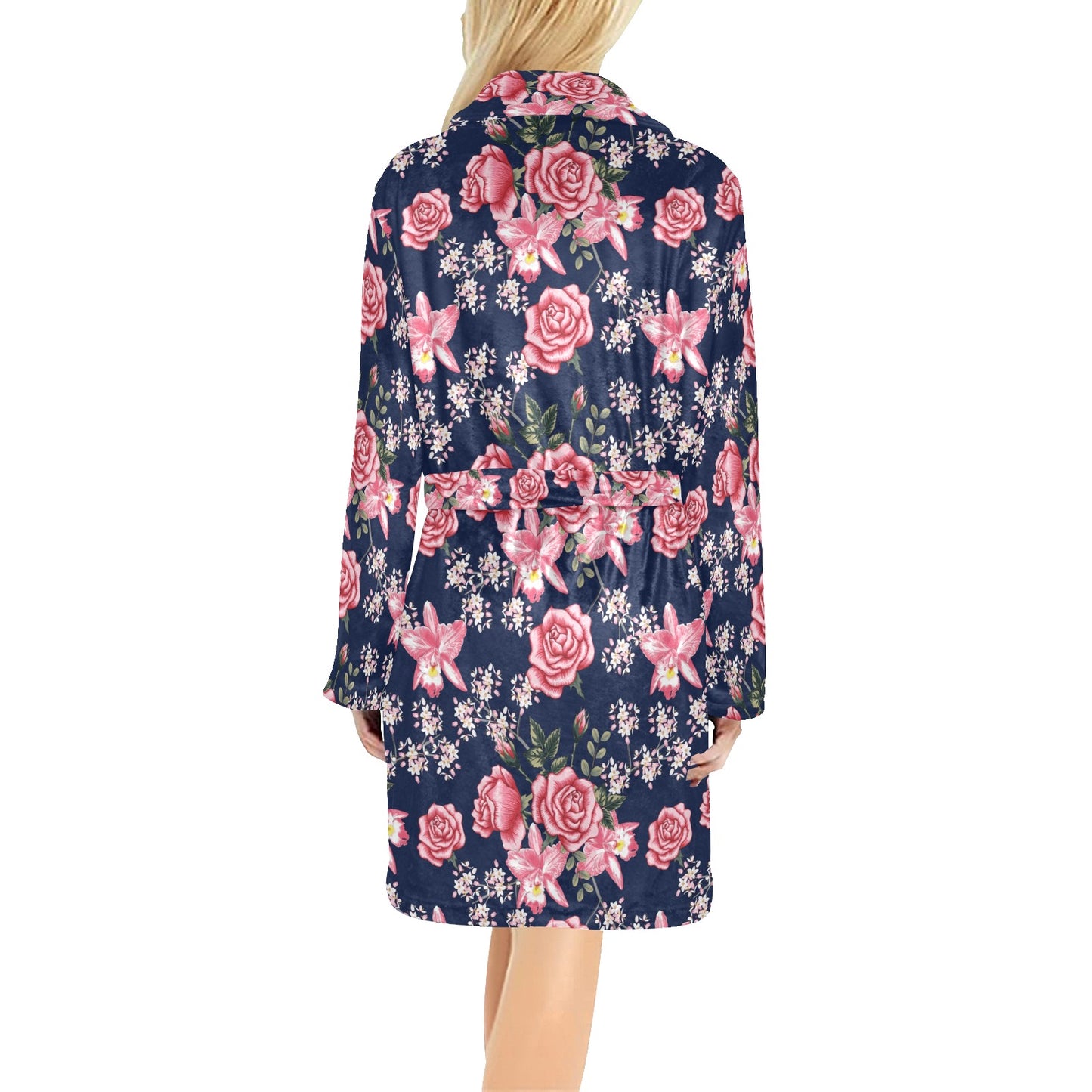 Rose Pattern Print Design A05 Women's Fleece Robe