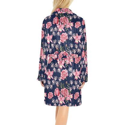 Rose Pattern Print Design A05 Women's Fleece Robe