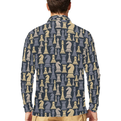 Chess Pattern Print Design 04 Long Sleeve Polo Shirt For Men's