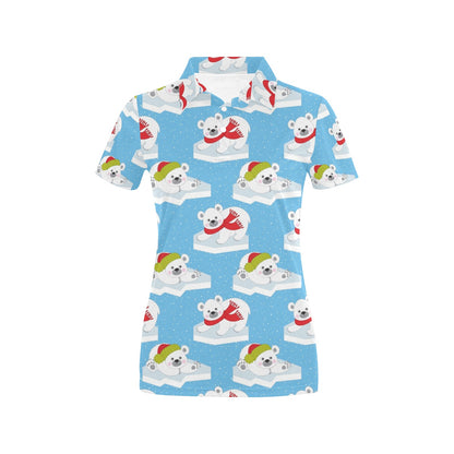 Polar Bear Pattern Print Design PB06 Women's Polo Shirt