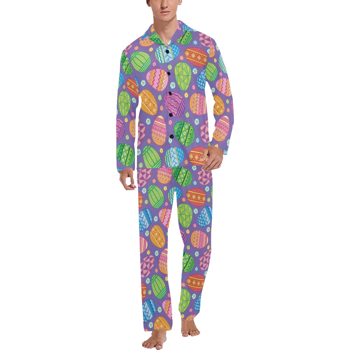 Easter Eggs Pattern Print Design RB010 Men's Long Pajama Set