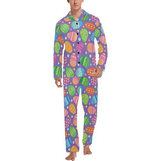 Easter Eggs Pattern Print Design RB010 Men's Long Pajama Set
