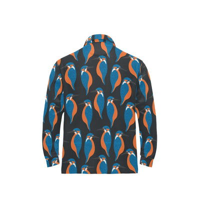 Kingfisher Pattern Print Design 03 Long Sleeve Polo Shirt For Men's
