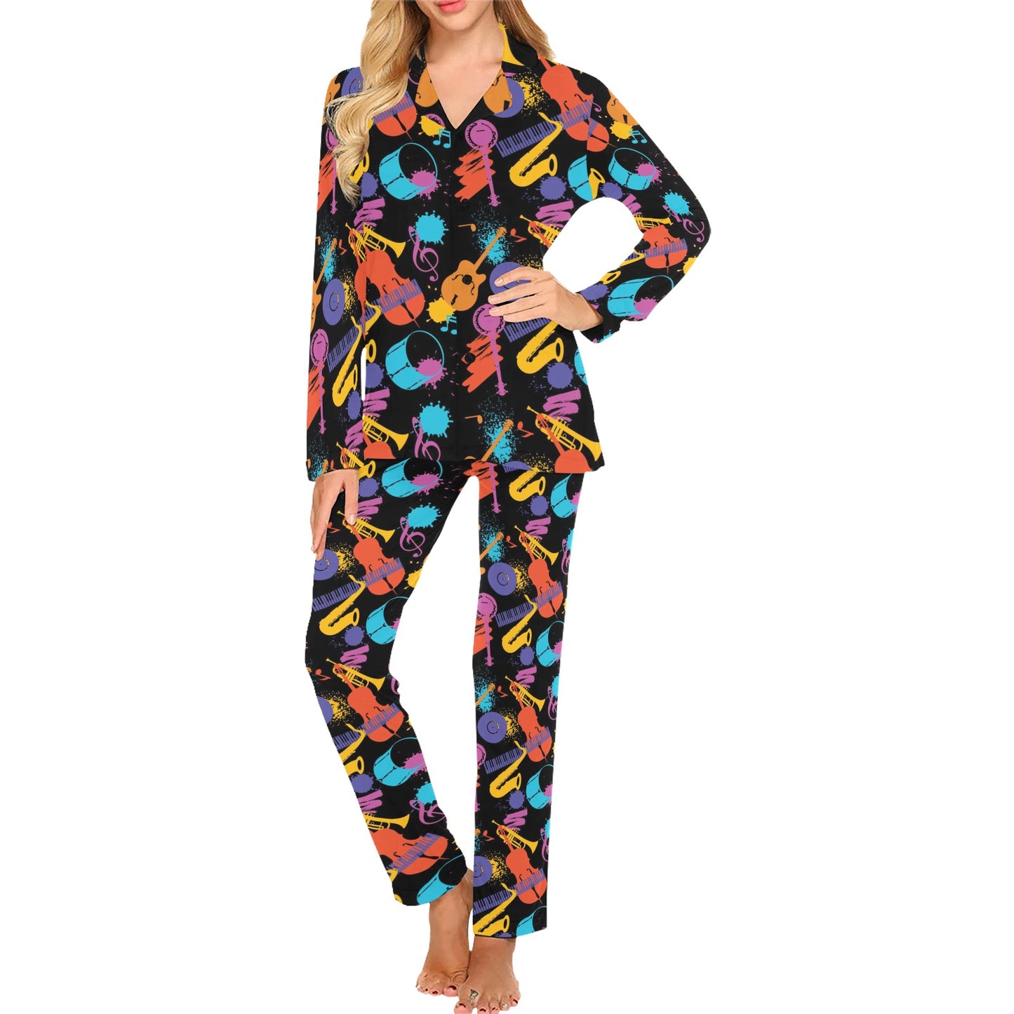 Saxophone Print Design LKS406 Women's Long Pajama Set