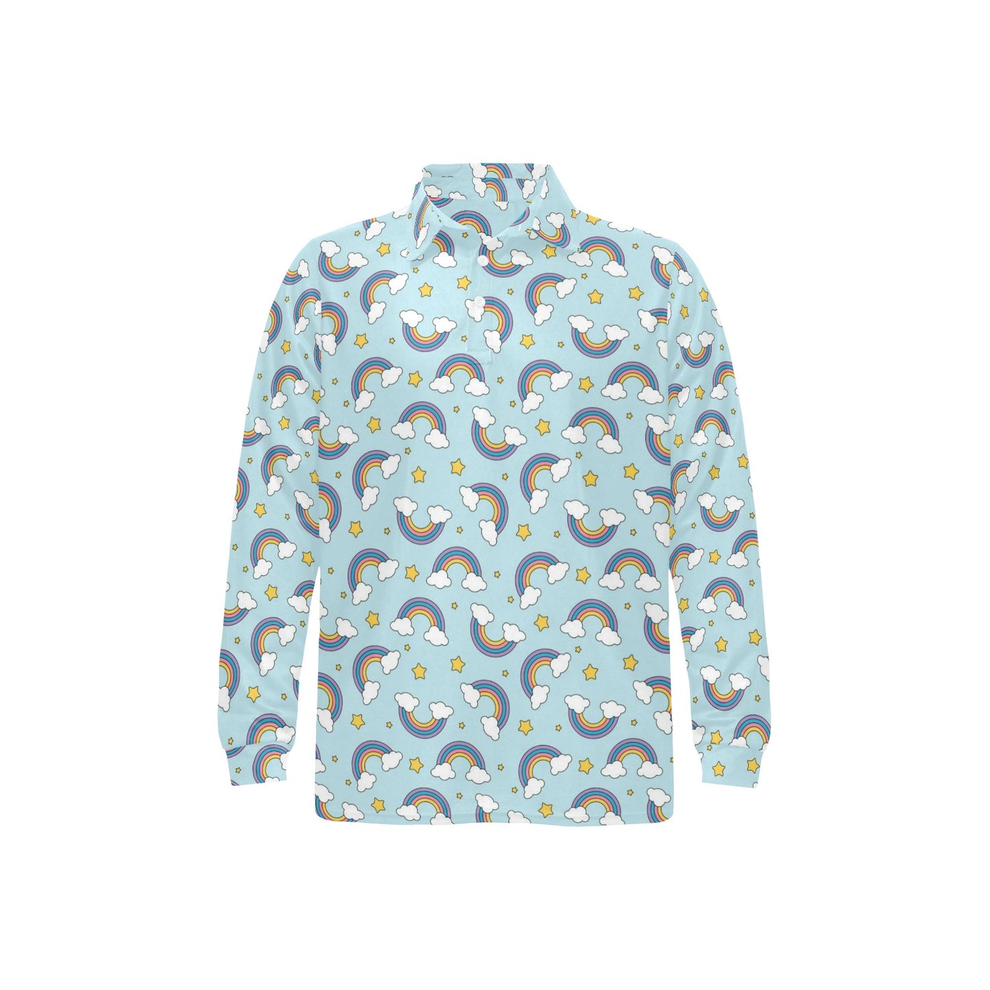 Rainbow Cloud Print Pattern Long Sleeve Polo Shirt For Men's