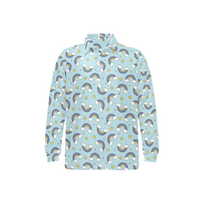 Rainbow Cloud Print Pattern Long Sleeve Polo Shirt For Men's