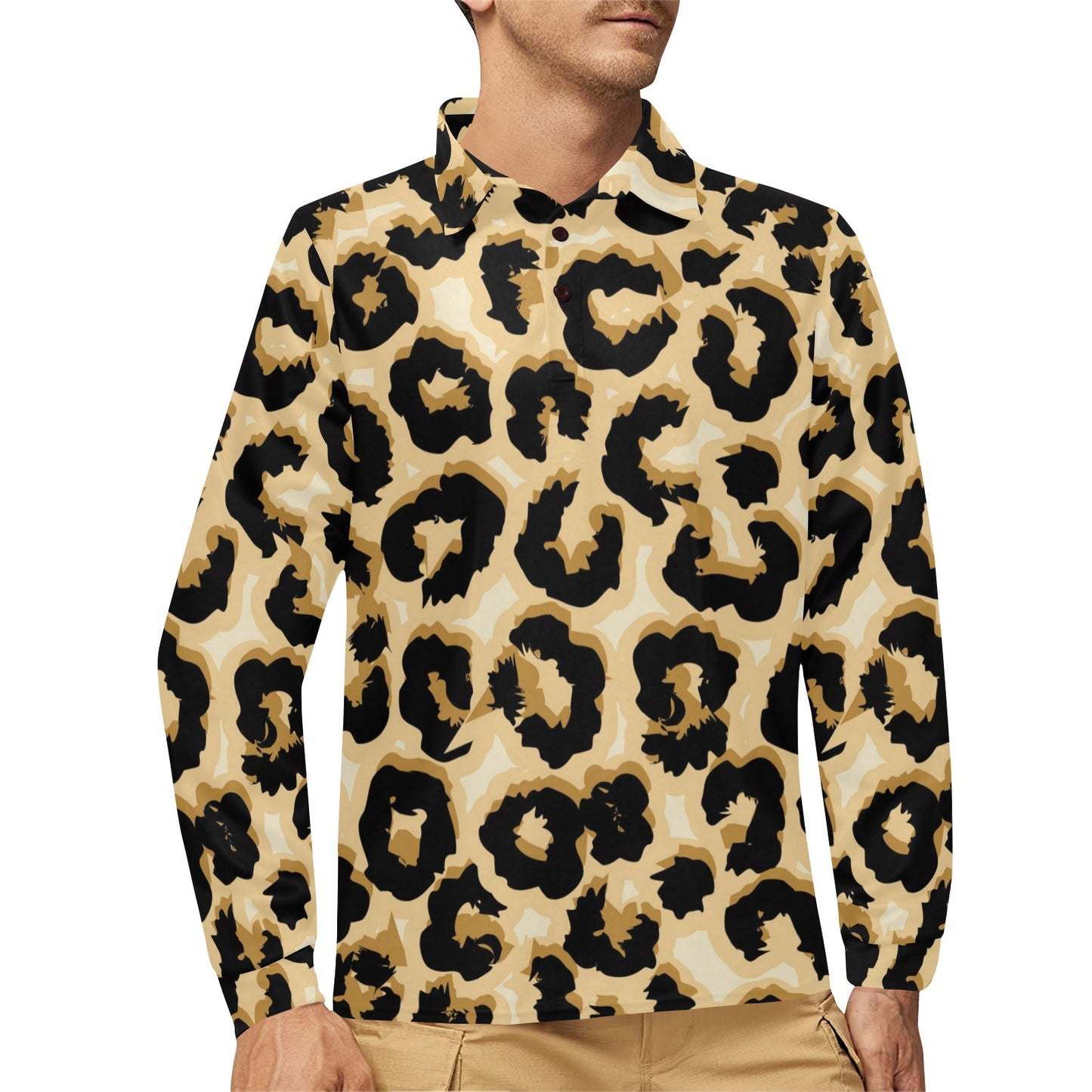 Jaguar Skin Pattern Print Design 02 Long Sleeve Polo Shirt For Men's