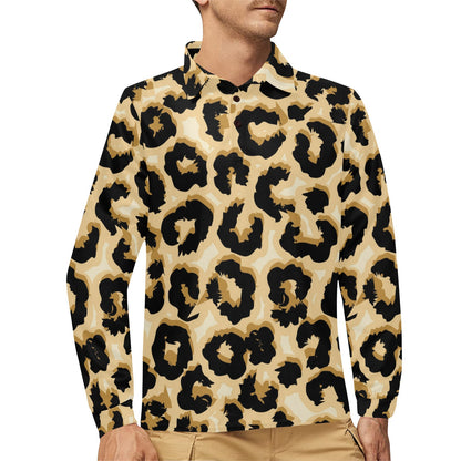 Jaguar Skin Pattern Print Design 02 Long Sleeve Polo Shirt For Men's