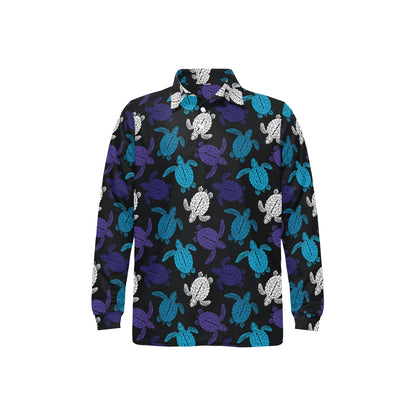 Sea Turtle Print Design LKS306 Long Sleeve Polo Shirt For Men's