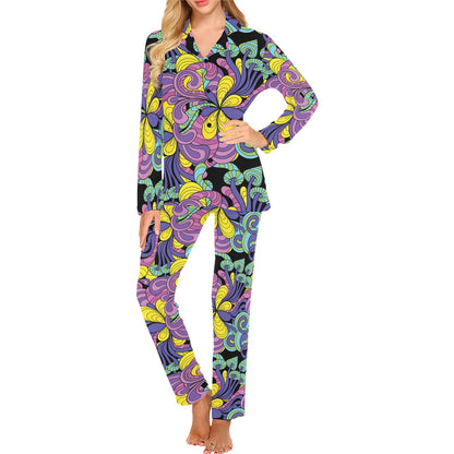 Psychedelic Pattern Print Design A04 Women's Long Pajama Set
