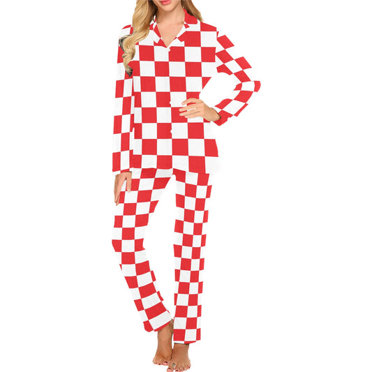 Checkered Red Pattern Print Design 04 Women's Long Pajama Set