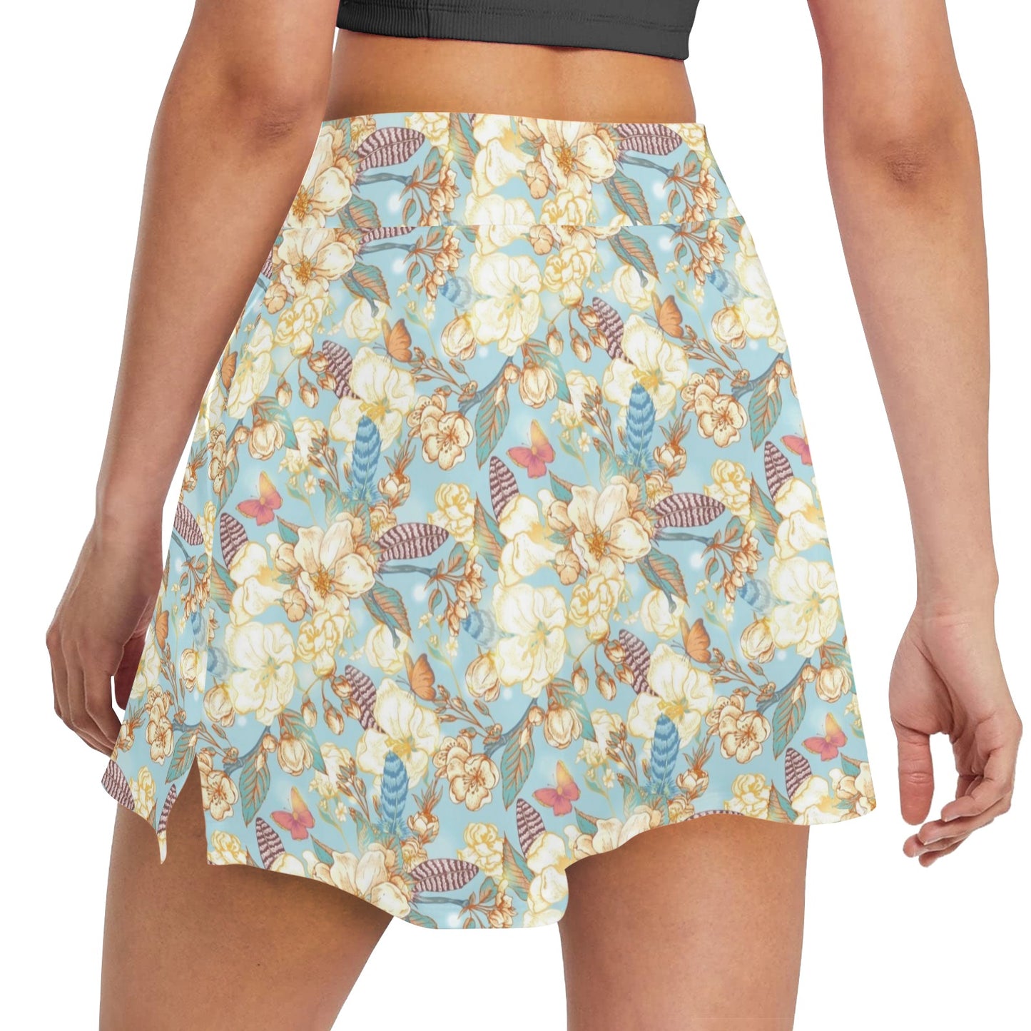 Summer Floral Print Design LKS302 17" Golf & Pickleball Skort with Pockets