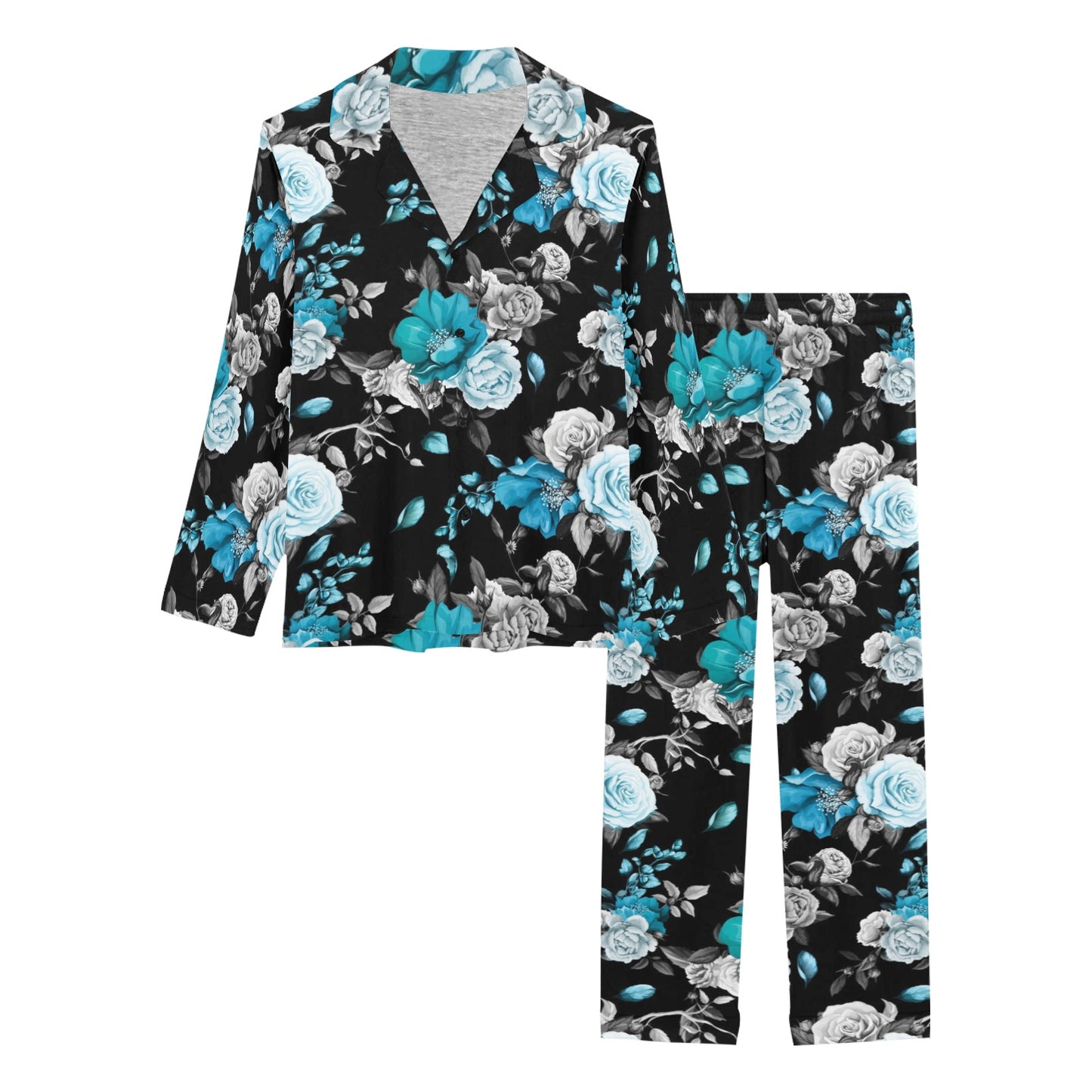 Rose Pattern Print Design A02 Women's Long Pajama Set