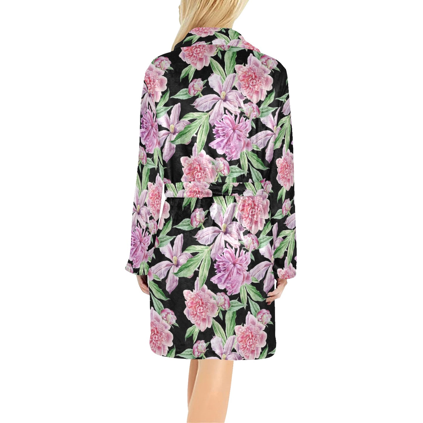 Peony Pattern Print Design PE08 Women's Fleece Robe