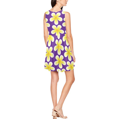 Yellow Plumeria Pattern Print Design PM05 Sleeveless Dress